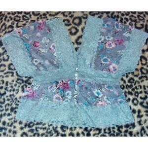 Aggie Womens Grey Lace Sheer Buttons Blouse Floral Pink Top Shirt Light Sexy Med